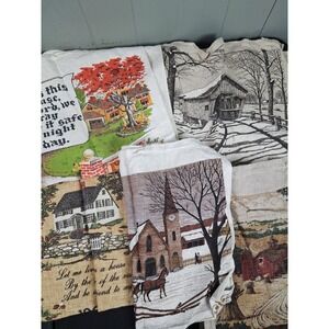 Vintage 60s 70s Linen Calendar Tea Towels Farmhouse Cottagecore Country Lot of 5